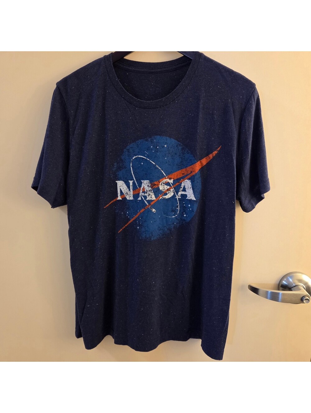 NASA Meatball Logo Distressed Graphic T-Shirt Navy Speckled Men's Large